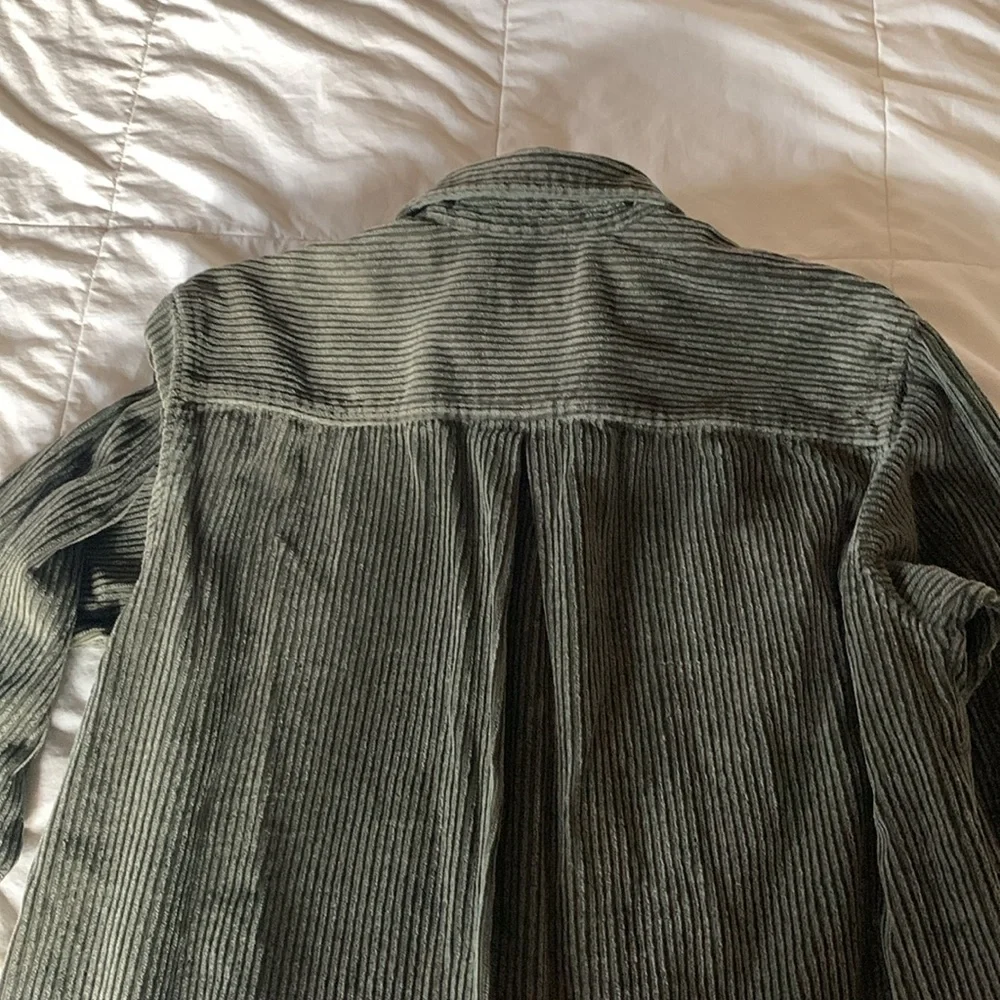 Corduroy zipper shirt jacket women medium olive green - Picture 5 of 13
